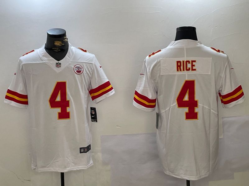 Men Kansas City Chiefs #4 Rice White 2024 Nike Vapor Limited NFL Jersey style 2